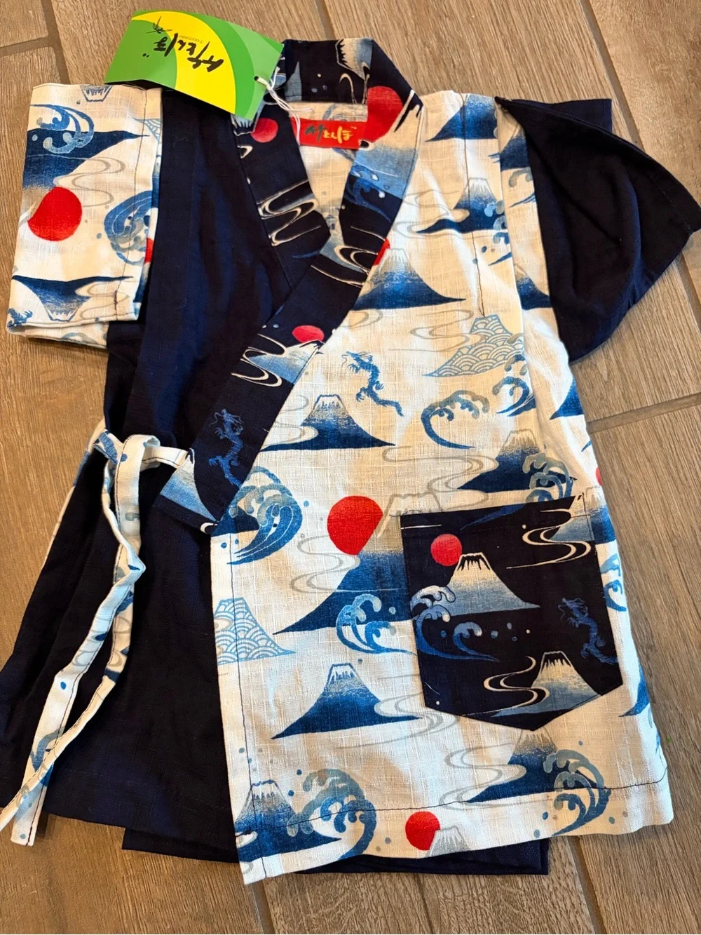 Yukata Set Japan Kimono Robe Jinbei set Mt. Fuji and wave pattern Kids 12-18 m